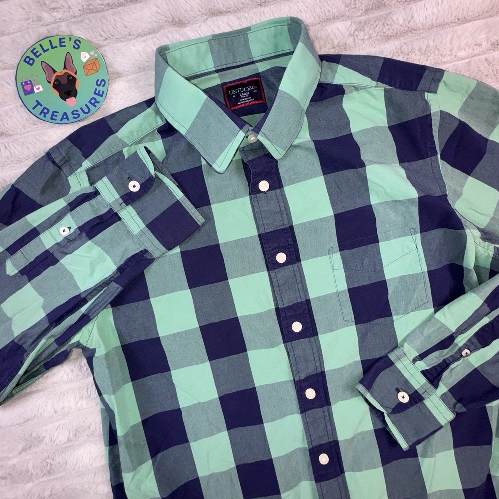 Untuckit Mens Bonarda Slim Fit Long Sleeve Button Up Shirt Size large Teal Blue‎